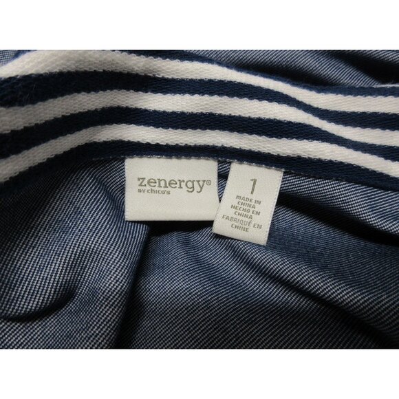 Chico's Zenergy women's blue nautical 3/4 sleeve side snap boxy top blouse M - Picture 6 of 12